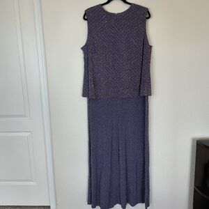 Alex Evenings Glitter Embellished Jacquard Maxi Gown Size 22W Petite Purple